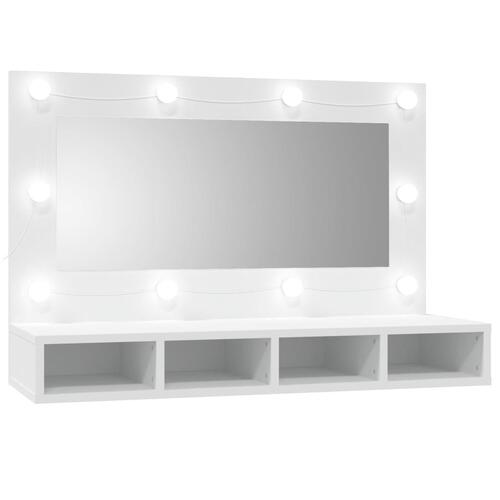 Spejlskab med LED-lys 90x31,5x62 cm hvid