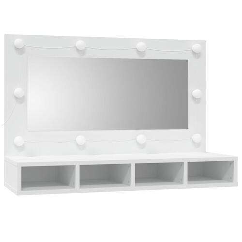 Spejlskab med LED-lys 90x31,5x62 cm hvid