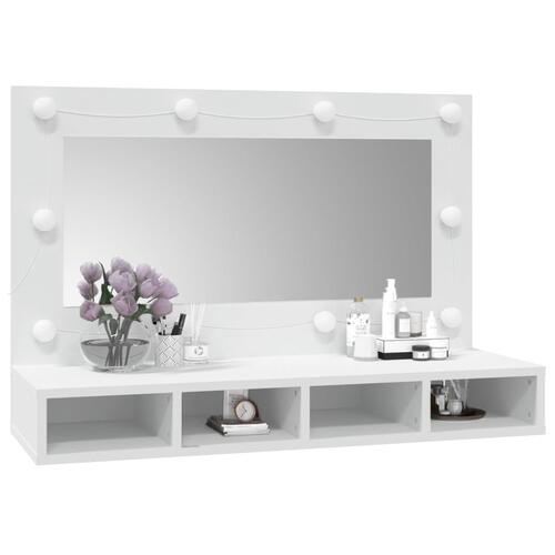 Spejlskab med LED-lys 90x31,5x62 cm hvid