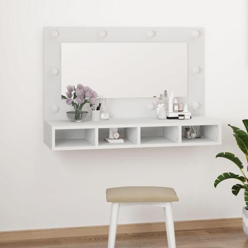 Spejlskab med LED-lys 90x31,5x62 cm hvid