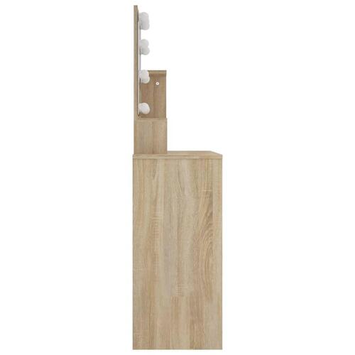 Makeupbord med LED-lys 86,5x35x136 cm sonoma-eg