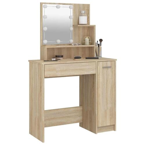 Makeupbord med LED-lys 86,5x35x136 cm sonoma-eg