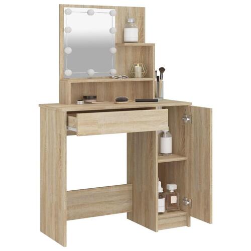 Makeupbord med LED-lys 86,5x35x136 cm sonoma-eg