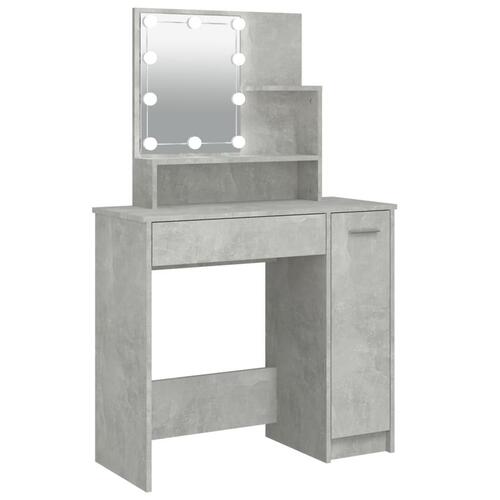 Makeupbord med LED-lys 86,5x35x136 cm betongrå