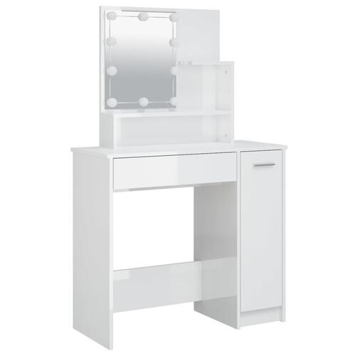 Makeupbord med LED-lys 86,5x35x136 cm hvid højglans