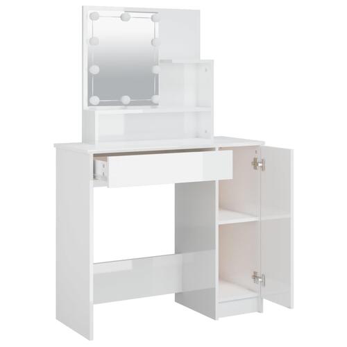 Makeupbord med LED-lys 86,5x35x136 cm hvid højglans