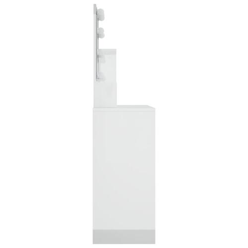 Makeupbord med LED-lys 86,5x35x136 cm hvid højglans