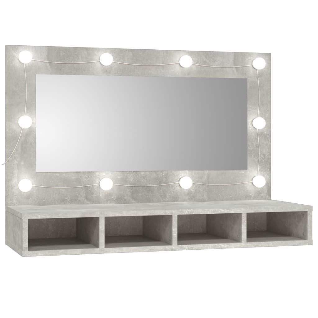 Spejlskab med LED-lys 90x31,5x62 cm betongrå