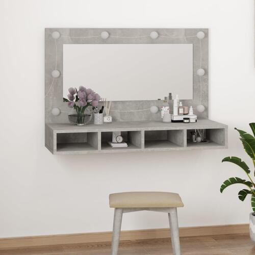 Spejlskab med LED-lys 90x31,5x62 cm betongrå