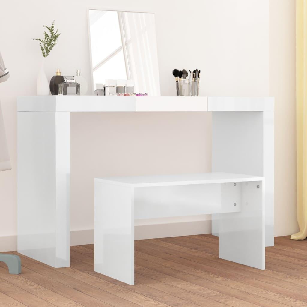 Skammel til makeupbord 70x35x45cm konstrueret træ hvid højglans