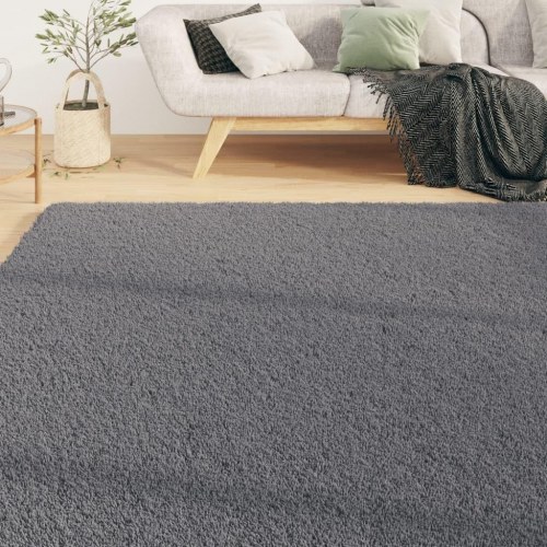 Gulvtæppe 200x290 cm blødt plys skridsikkert og vaskbart grå