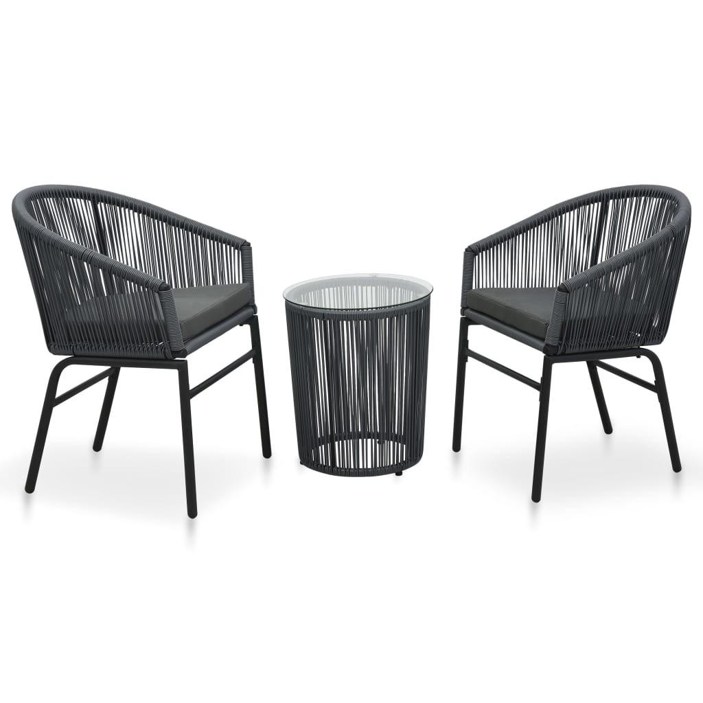 Bistrosæt 3 dele med hynder PVC-rattan grå billede