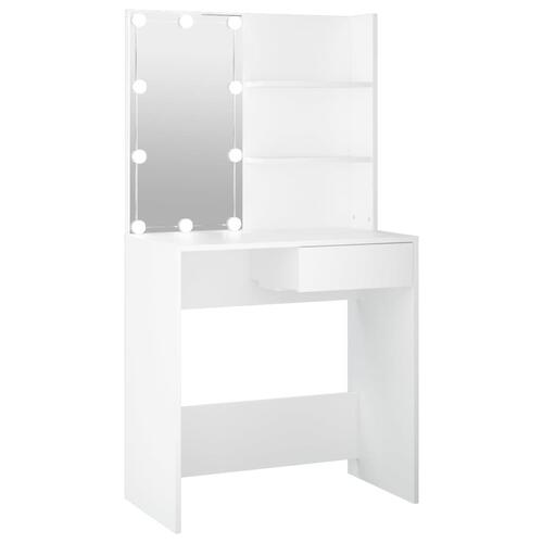 Makeupbord med LED-lys 74,5x40x141 cm hvid