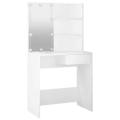 Makeupbord med LED-lys 74,5x40x141 cm hvid
