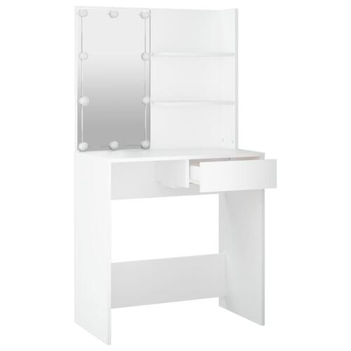 Makeupbord med LED-lys 74,5x40x141 cm hvid