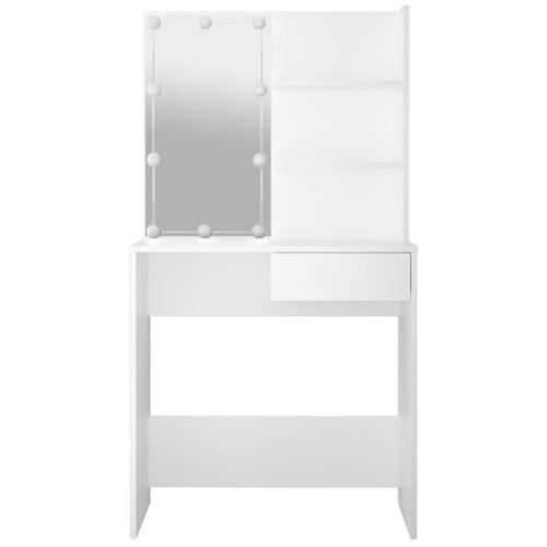 Makeupbord med LED-lys 74,5x40x141 cm hvid