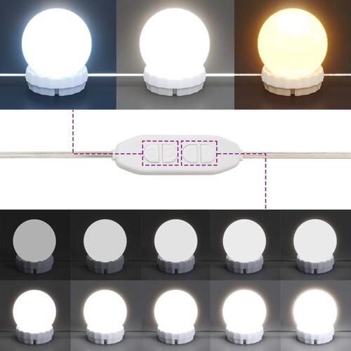 Makeupbord med LED-lys 74,5x40x141 cm hvid