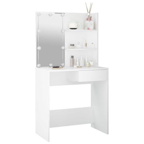 Makeupbord med LED-lys 74,5x40x141 cm hvid