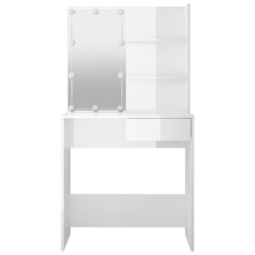 Makeupbord med LED-lys 74,5x40x141 cm hvid højglans