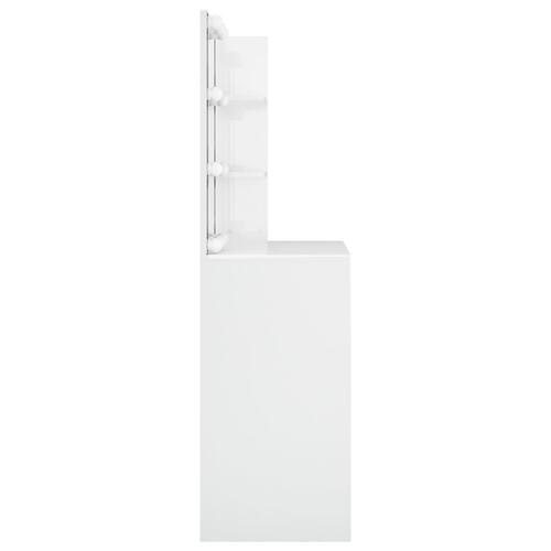 Makeupbord med LED-lys 74,5x40x141 cm hvid højglans