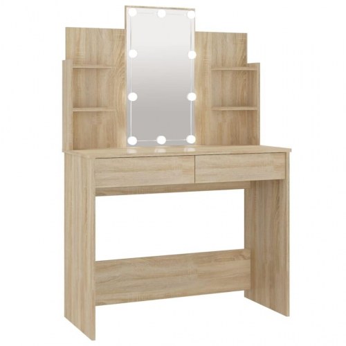 Makeupbord med LED-lys 96x40x142 cm sonoma-eg