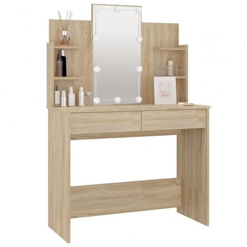Makeupbord med LED-lys 96x40x142 cm sonoma-eg
