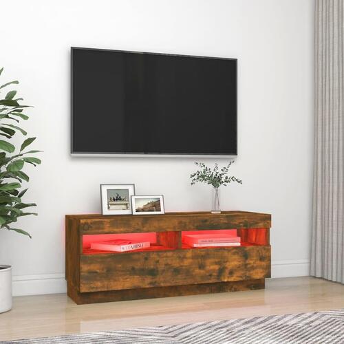 Tv-bord med LED-lys 100x35x40 cm røget eg
