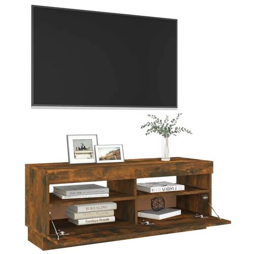 Tv-bord med LED-lys 100x35x40 cm røget eg