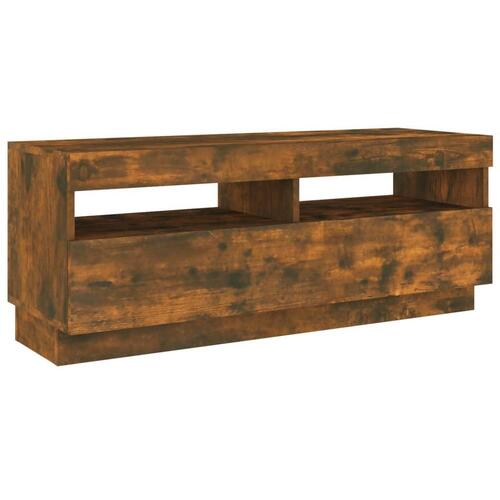 Tv-bord med LED-lys 100x35x40 cm røget eg