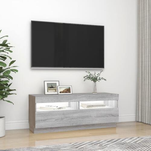 Tv-bord med LED-lys 100x35x40 cm grå sonoma-eg