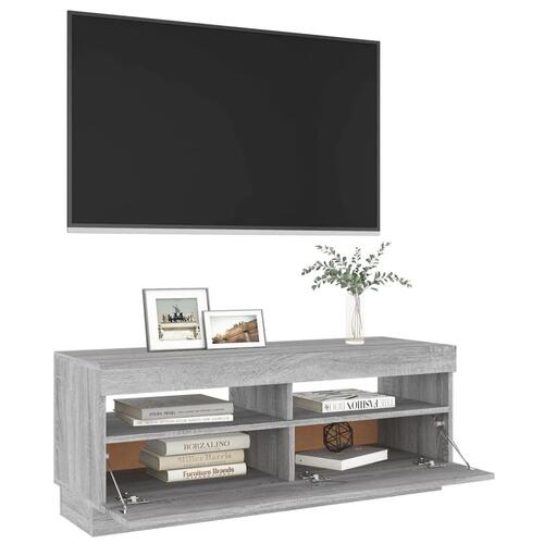 Tv-bord med LED-lys 100x35x40 cm grå sonoma-eg