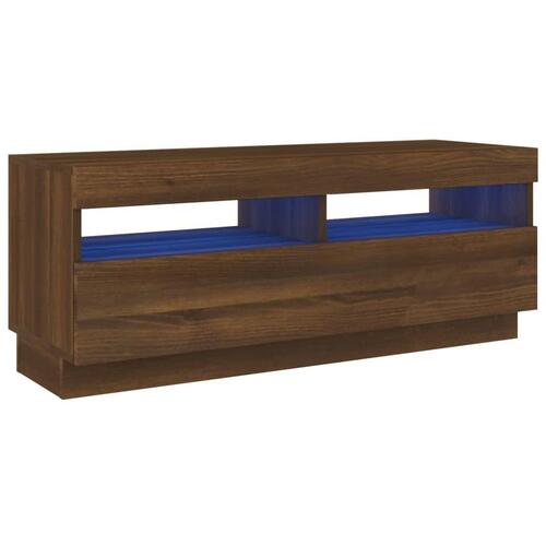 Tv-bord med LED-lys 100x35x40 cm brun eg