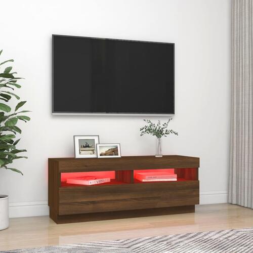 Tv-bord med LED-lys 100x35x40 cm brun eg