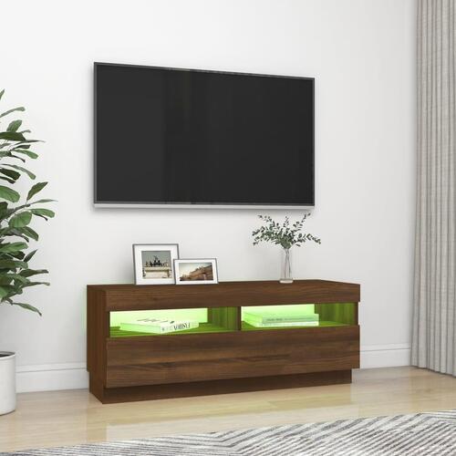 Tv-bord med LED-lys 100x35x40 cm brun eg