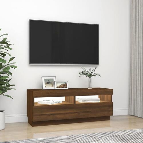 Tv-bord med LED-lys 100x35x40 cm brun eg