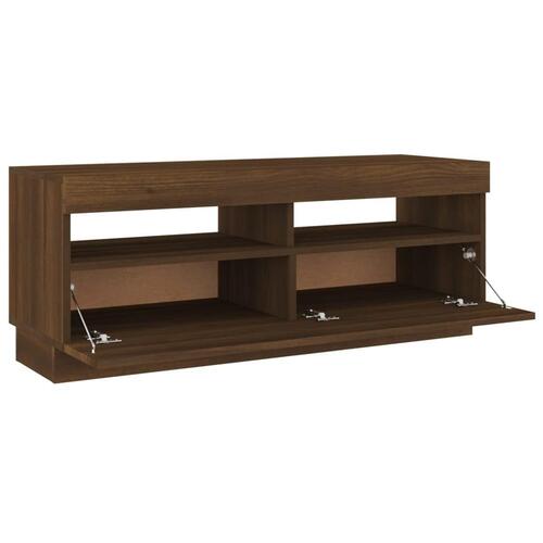 Tv-bord med LED-lys 100x35x40 cm brun eg