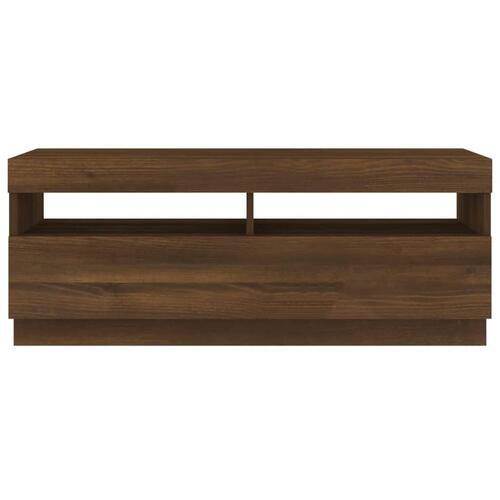 Tv-bord med LED-lys 100x35x40 cm brun eg