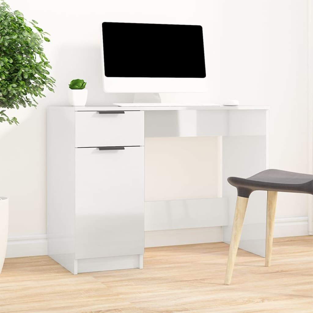 Skrivebord 100x50x75 cm konstrueret træ hvid højglans
