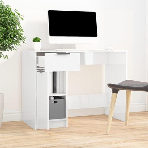 Skrivebord 100x50x75 cm konstrueret træ hvid højglans