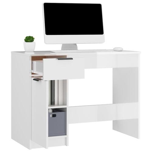 Skrivebord 100x50x75 cm konstrueret træ hvid højglans