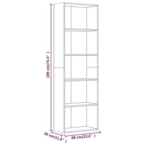 Bogreol m. 5 hylder 60x30x189 cm konstrueret træ røget egetræ