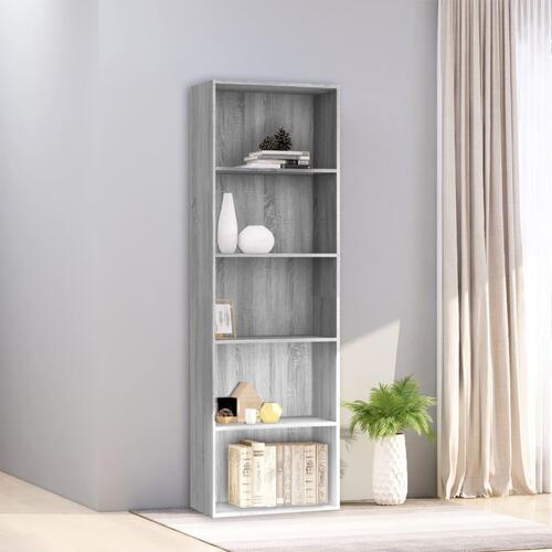 Bogreol m. 5 hylder 60x30x189 cm konstrueret træ grå sonoma