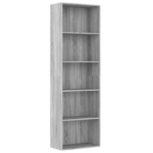 Bogreol m. 5 hylder 60x30x189 cm konstrueret træ grå sonoma