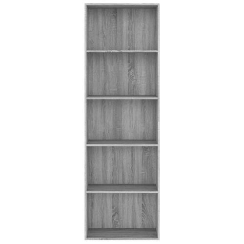 Bogreol m. 5 hylder 60x30x189 cm konstrueret træ grå sonoma