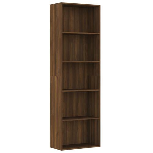 Bogreol m. 5 hylder 60x30x189 cm konstrueret træ brun egetræ