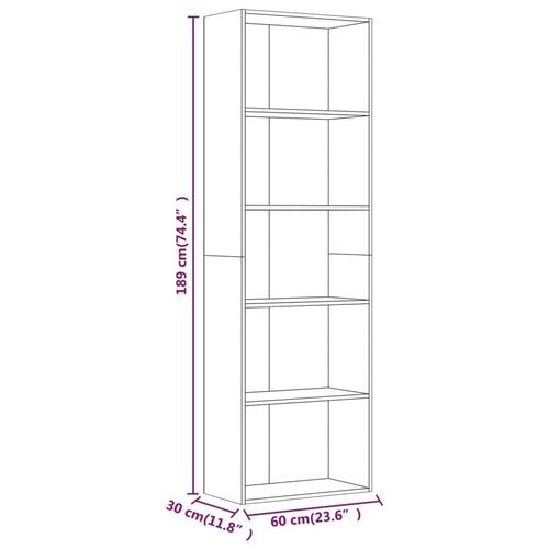 Bogreol m. 5 hylder 60x30x189 cm konstrueret træ brun egetræ