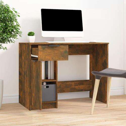 Skrivebord 100x50x75 cm konstrueret træ røget egetræsfarve