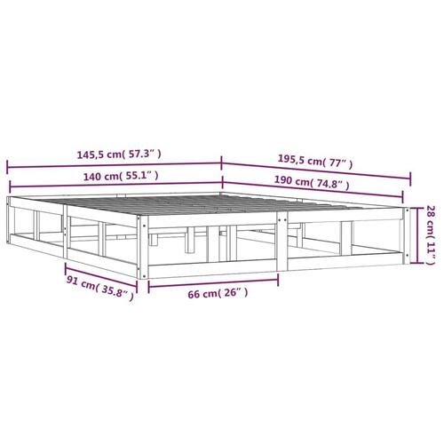 Sengeramme 140x190 cm massivt træ sort