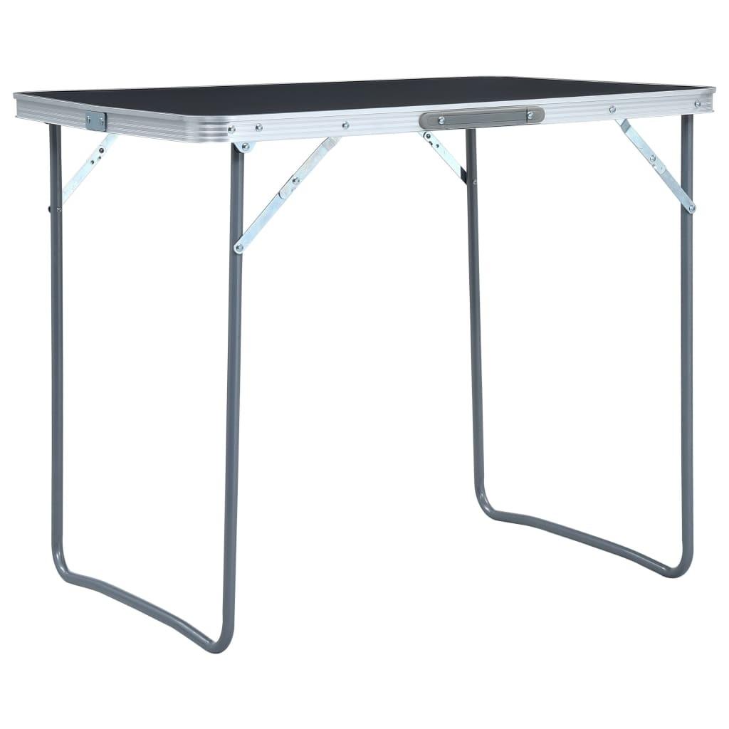 Foldbart campingbord med metalstel 80x60 cm grå