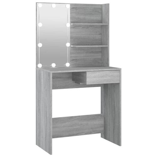 Makeupbord med LED-lys 74,5x40x141 cm grå sonoma-eg